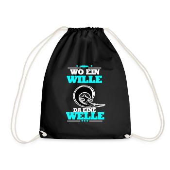 Surfen Lustig Spruch Wille Welle Surfbrett Surfer - Turnbeutel - Schwarz - Vorne
