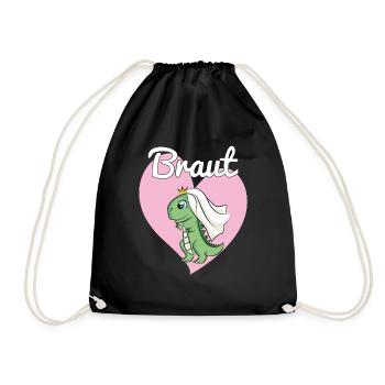 Braut Bride to be JGA Dino Dinosaurier Geschenk - Turnbeutel - Schwarz - Vorne