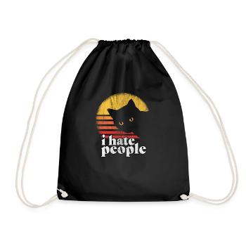 i hate people cat gift - Drawstring Bag - black - Front