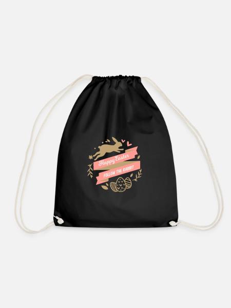 Happy Easter Frohe Ostern Follow The Rabbit - Drawstring Bag - black