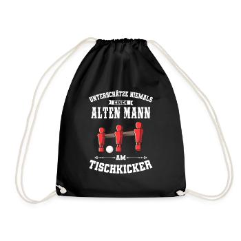 Tischfußball Tischkicker Retro Geschenk - Turnbeutel - Schwarz - Vorne