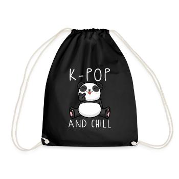 kpop, panda, corée, idée cadeau, coréen - Sac de sport léger - noir - Devant
