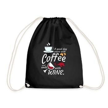 Good day starts with coffee ends with wine - Drawstring Bag - black - Front