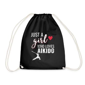 Aikido Kämpferin Geschenkidee Frauen Mädchen Shirt - Turnbeutel - Schwarz - Vorne