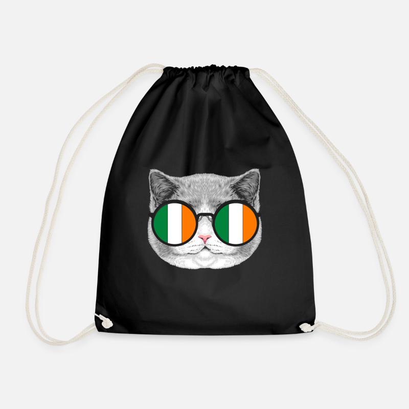 Ireland cat sunglasses - Drawstring Bag - black
