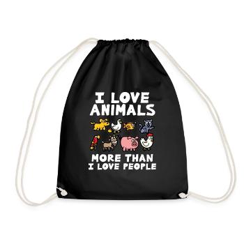 I LOVE ANIMALS animal lover animal love animal protection - Drawstring Bag - black - Front