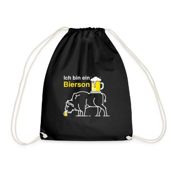 Verkleidung Ich bin ein Bierson Karneval Fasching - Turnbeutel - Schwarz - Vorne