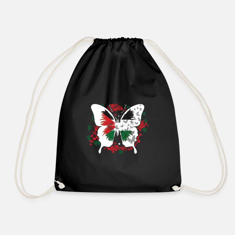 Palestine flag Palestinian butterfly graphic - Drawstring Bag - black