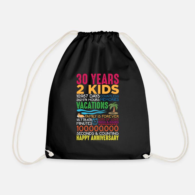 30 years wedding anniversary 2 children parents - Drawstring Bag - black