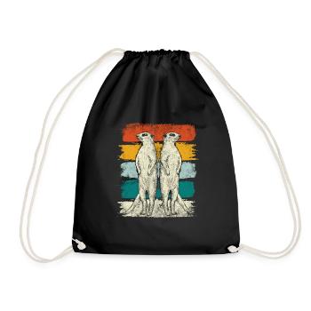Retro meerkat animals - Drawstring Bag - black - Front