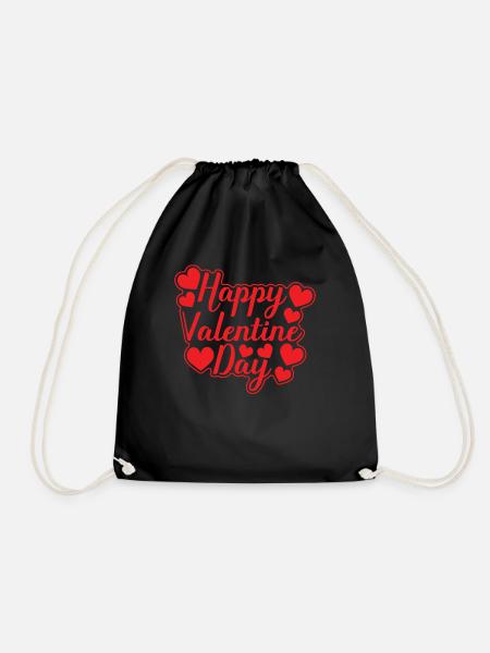 Happy Valentine Day in red with hearts gift - Drawstring Bag - black