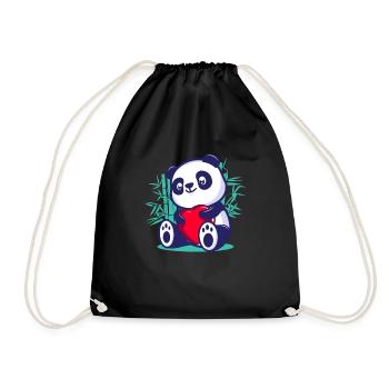 cute panda heart kawaii romantic valentine day - Drawstring Bag - black - Front