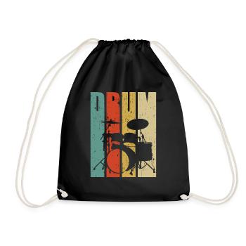 Schlagzeug Schlagzeuger Geschenk Retro - Turnbeutel - Schwarz - Vorne
