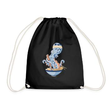 Octopus eating ramen - Drawstring Bag - black - Front