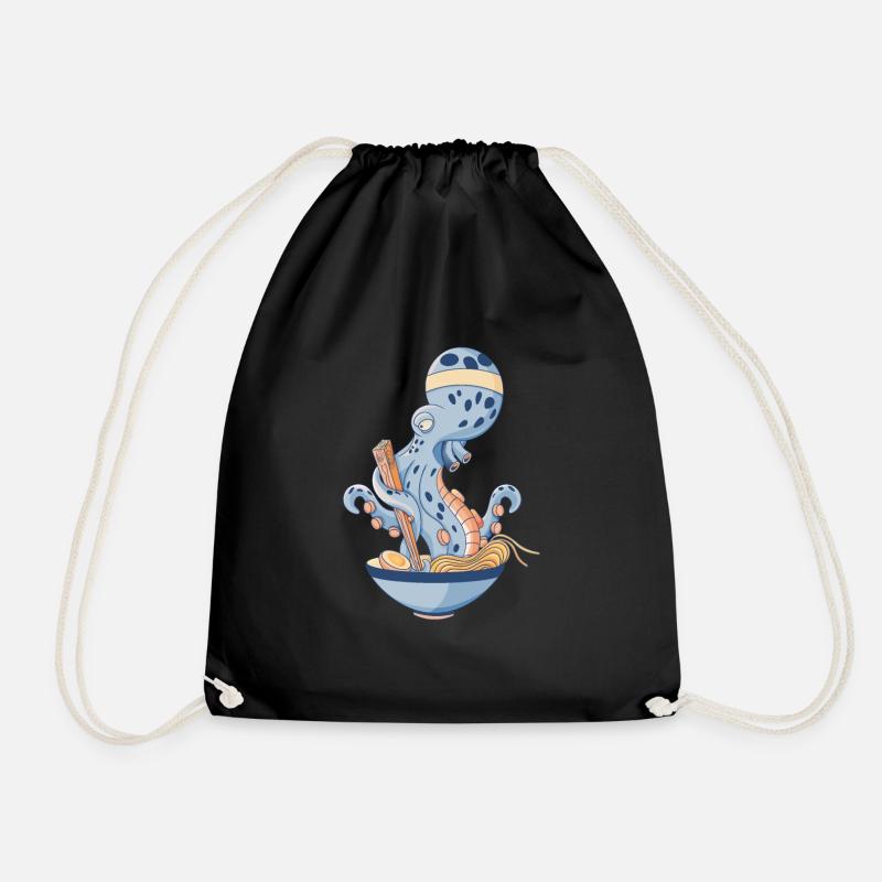 Octopus eating ramen - Drawstring Bag - black