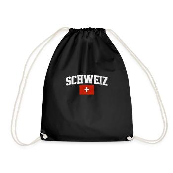 Schweiz Schweizer Geschenkidee - Turnbeutel - Schwarz - Vorne