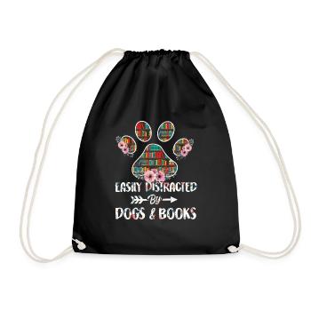 Easily Distracted By Dogs And Books - Drawstring Bag - black - Front