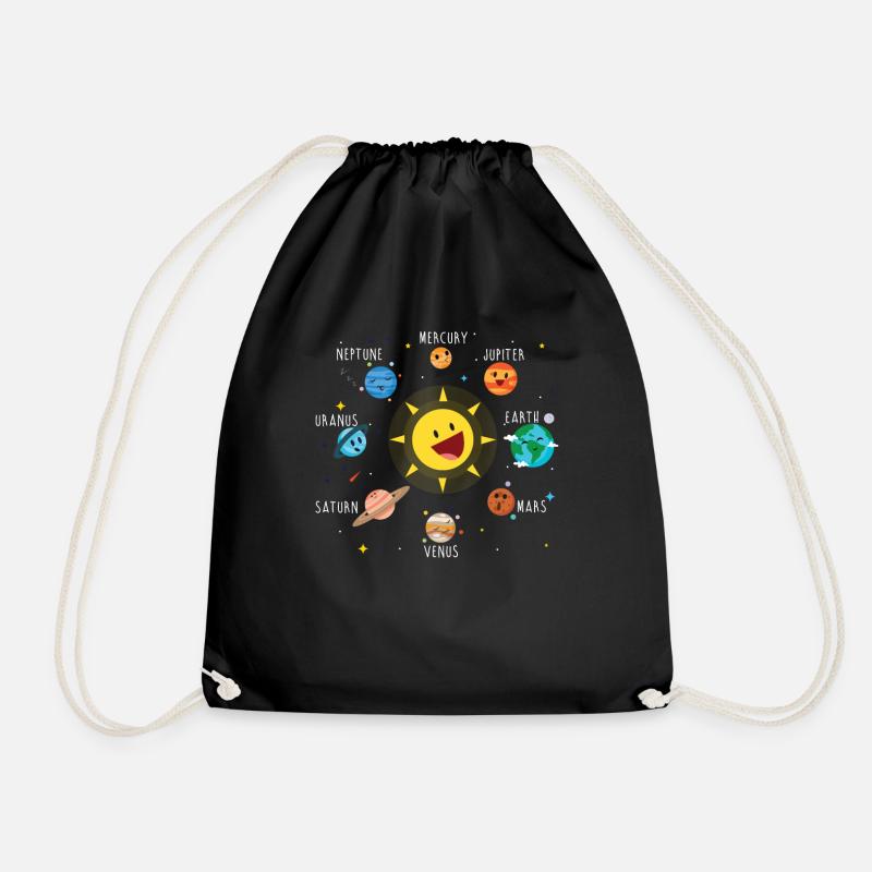 Solar System For Kids space lover shirt - Drawstring Bag - black