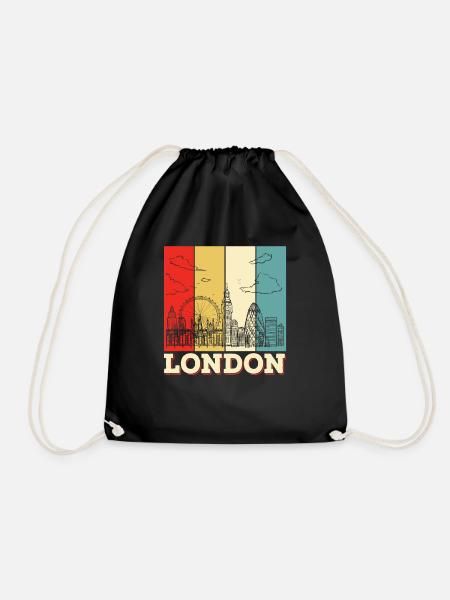 Vintage London Souvenir - Retro Stripes London - Drawstring Bag - black