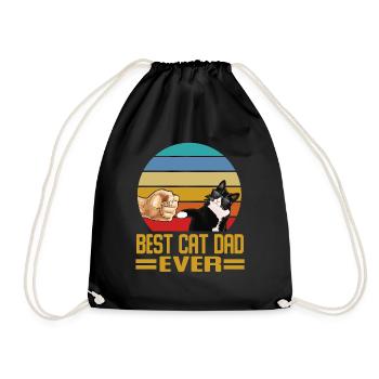 Vintage Best Cat Dad Ever Funny saying cat - Drawstring Bag - black - Front