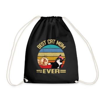 Vintage Best Cat mom Ever best cat mom - Drawstring Bag - black - Front