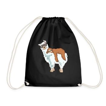 Cute & Funny Sloth Riding Llama - Drawstring Bag - black - Front