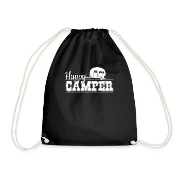 Happy camper camping caravan camper gift - Drawstring Bag - black - Front