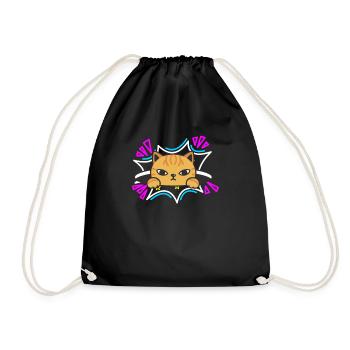 Katze 90er - Turnbeutel - Schwarz - Vorne