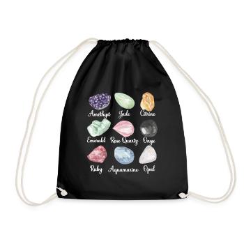 Crystal Lover Amethyst Citrine Rose Quartz Emerald - Drawstring Bag - black - Front