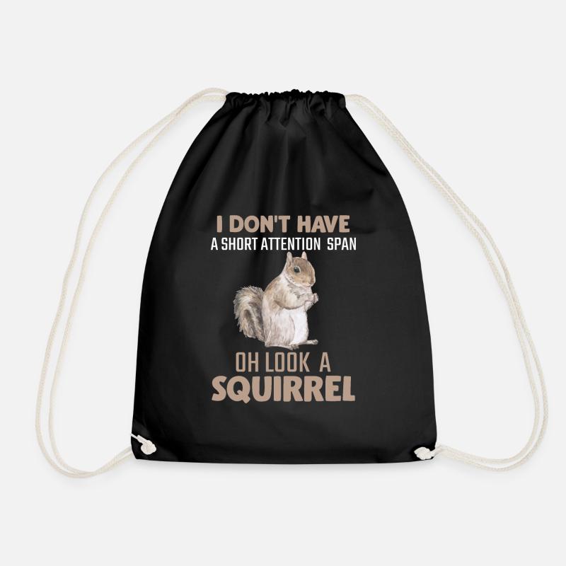 Squirrel attention humor garden small animal - Drawstring Bag - black