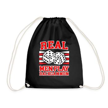 REAL MEN PLAY BACKGAMMON board game humor - Drawstring Bag - black - Front
