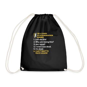 The 6 stages of ultramarathon running funny runner - Drawstring Bag - black - Front