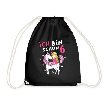 Kinder Mädchen Einhorn Fee 6. Geburtstag 6 Jahre - Turnbeutel - Schwarz - Vorne