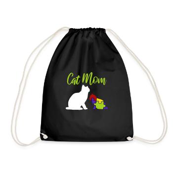 Autism Awareness Cat Aspergers Mom Down Syndrome - Drawstring Bag - black - Front