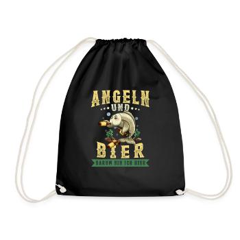 Angeln und Bier darum bin ich hier Angler Spruch - Turnbeutel - Schwarz - Vorne