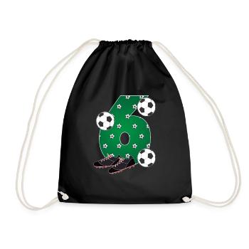 Football 6th birthday Footballer 6 years children - Drawstring Bag - black - Front