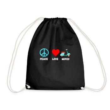Moped Peace Love Motorrad Mofa Scooter Roller Fahr - Turnbeutel - Schwarz - Vorne