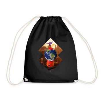 Collage art surreal dinosaur gift design - Drawstring Bag - black - Front