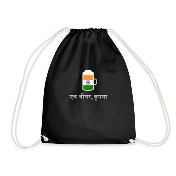Bier bitte auf Hindi Bier bestellen in Indien - Turnbeutel - Schwarz - Vorne