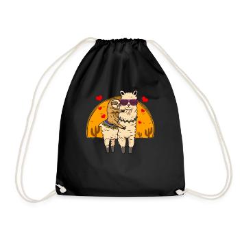 Faultierreiten Lama Cute Fluffy Lama & Sleepy Sloth - Turnbeutel - Schwarz - Vorne