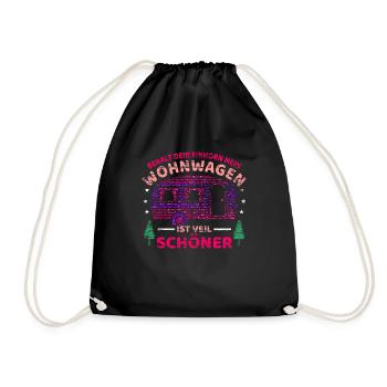 Wohnwagen Camping Frau Spruch Wohnmobil Womo Campe - Turnbeutel - Schwarz - Vorne