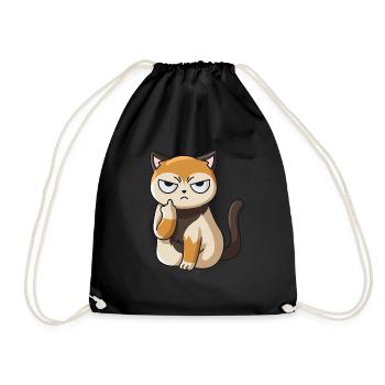 tshirt Cat Middle Finger Ladies Men cheeky - Drawstring Bag - black - Front