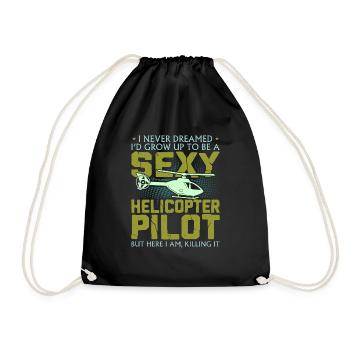 Helikopter Flugzeug Zeppelin Luftballon Geschenk - Turnbeutel - Schwarz - Vorne