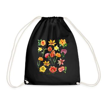 Botanical Orange Yellow Flower Power Wildflower - Drawstring Bag - black - Front