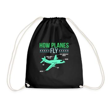 plane - Drawstring Bag - black - Front