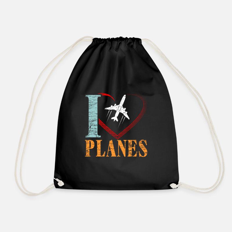 plane - Drawstring Bag - black