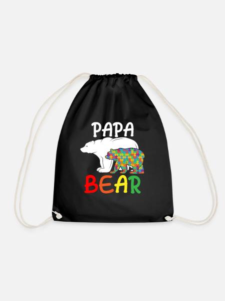 Papa Bear - Unique Autism Support Autistic Father - Drawstring Bag - black
