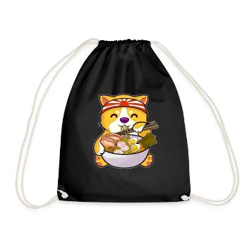Kawaii Hund Ramen Bowl Lustige Anime Nudeln Welpen - Turnbeutel - Schwarz - Vorne