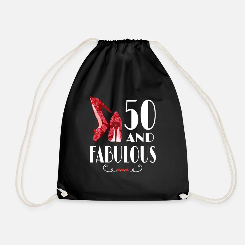 50th Birthday Gift Im 50 And Fabulous Gift - Drawstring Bag - black