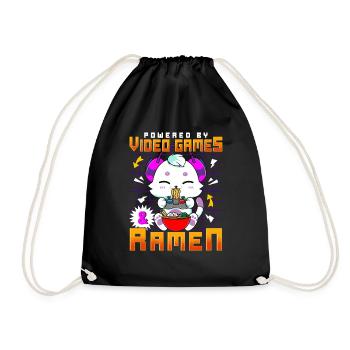 Powered By Videospiele & Ramen Anime Cat Gamer - Turnbeutel - Schwarz - Vorne